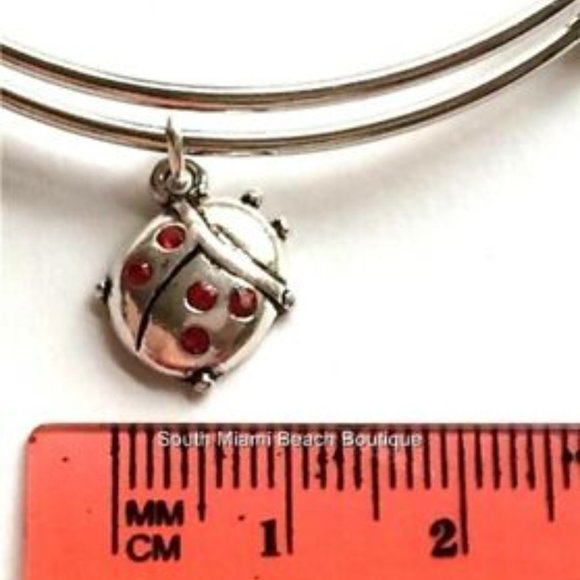 Crystal Ladybug Charm Bracelet Lady Bug Red Crystal Insect Silver Plated Bangle - Picture 8 of 8